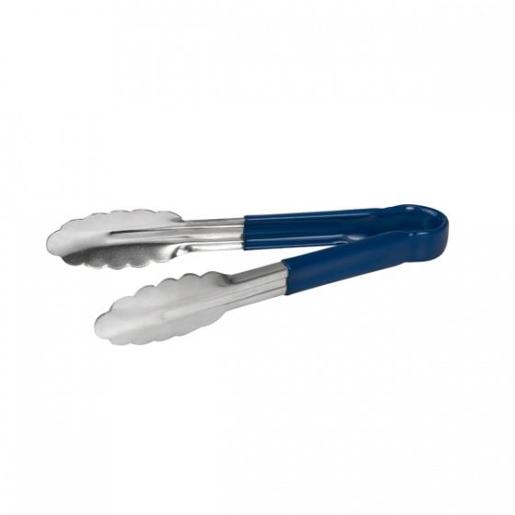 STAINLESS STEEL TONGS WITH BLUE RUBBER HANDLE 230MM