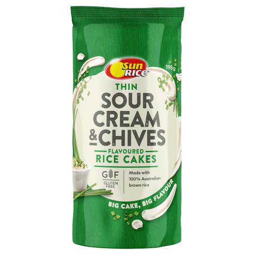 SUNRICE THIN SOUR CREAM & CHIVES RICE CAKES 195GM