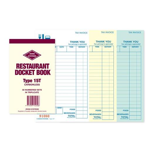 CARBONLESS TRIPLICATE RESTRAURANT DOCKET BOOOK SMALL 1EA