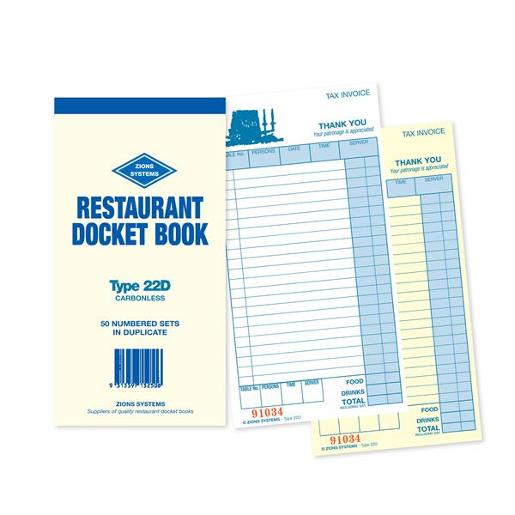 CARBONLESS DUPLICATE RESTAURANT DOCKET BOOK LARGE 1EA